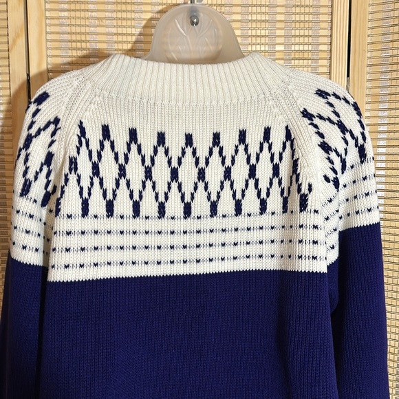 JC Penney Vintage 1970s Blue White Striped Mock Turtleneck Knit Sweater Medium - Picture 12 of 16